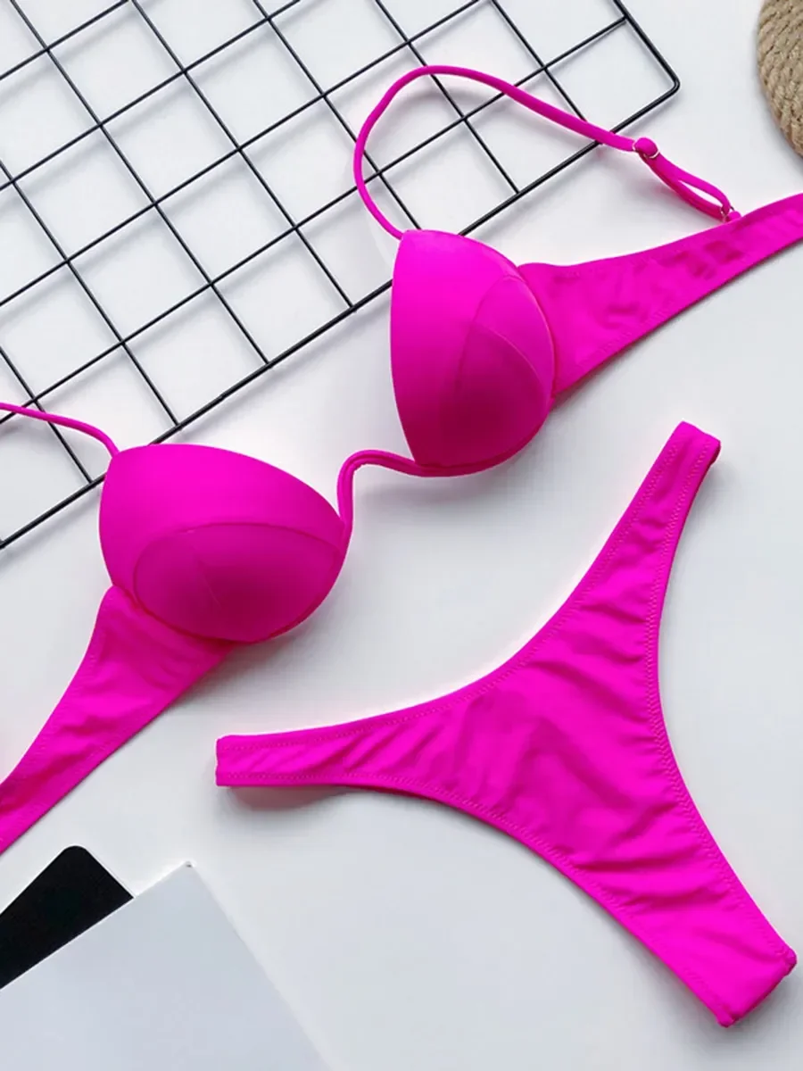 Thong Bikini Women - Seksi v-bar Bra berkabel Cup Thong